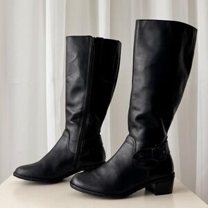 Black Leather Riding Boots Knee High Classic Minimalist Equestrian Boots 8.5